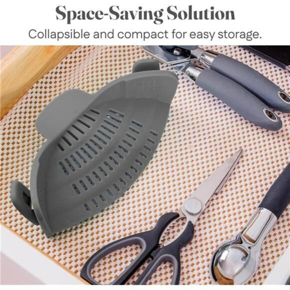 Kitchen Gizmo Snap N Strain Silicone Clip On Pasta Strainer for Pots and Pans - Picture 5 of 7